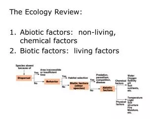 The Ecology Review: Abiotic factors: non-living, chemical factors Biotic factors: living factors