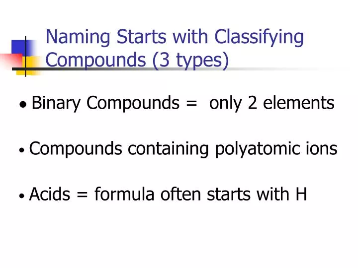 naming starts with classifying compounds 3 types