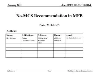 No-MCS Recommendation in MFB