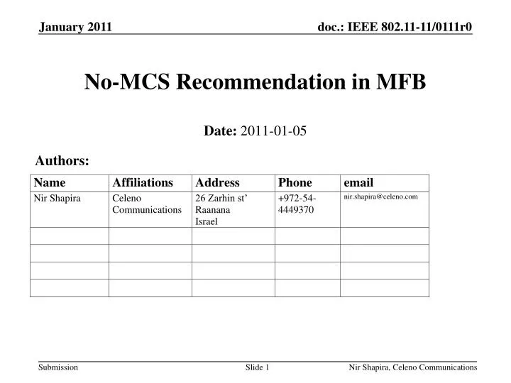 no mcs recommendation in mfb