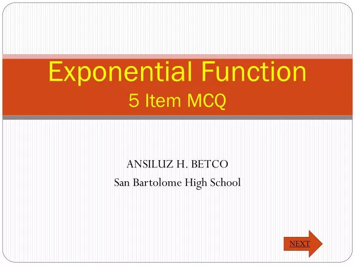 exponential function 5 item mcq