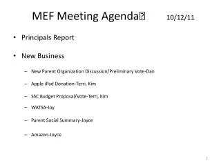 MEF Meeting Agenda 10/12/11