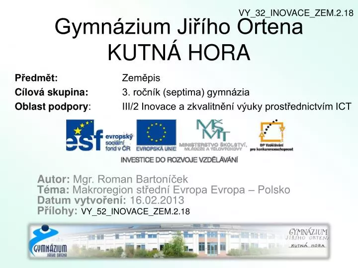 gymn zium ji ho ortena kutn hora