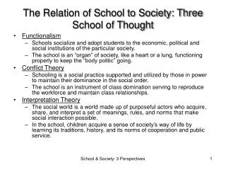 The Relation of School to Society: Three School of Thought