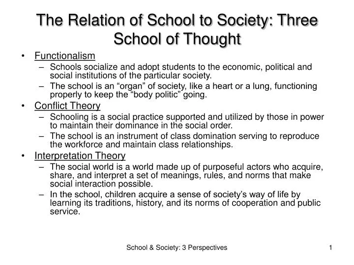 the relation of school to society three school of thought