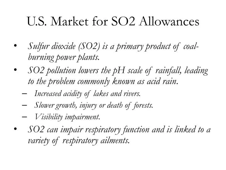 u s market for so2 allowances