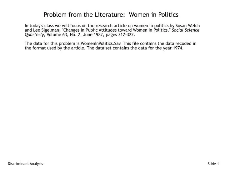 problem from the literature women in politics