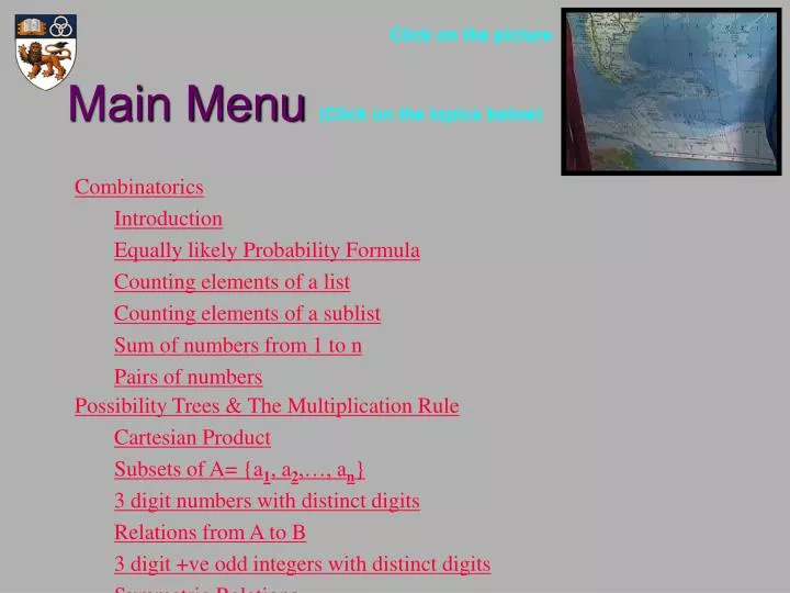 main menu click on the topics below