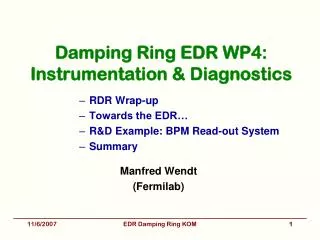 Damping Ring EDR WP4: Instrumentation &amp; Diagnostics