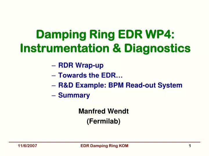 damping ring edr wp4 instrumentation diagnostics