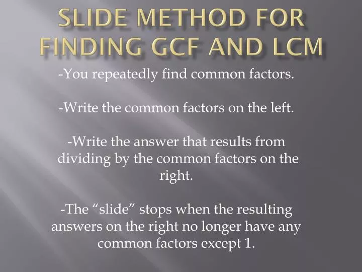 slide method for finding gcf and lcm