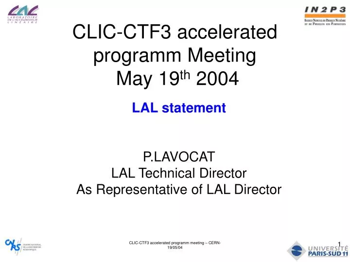 clic ctf3 accelerated programm meeting may 19 th 2004