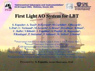 First Light AO System for LBT