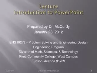 Lecture Introduction to PowerPoint