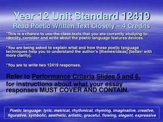Year 12 Unit Standard 12419 Read Poetic Written Text Closely – 4 Credits