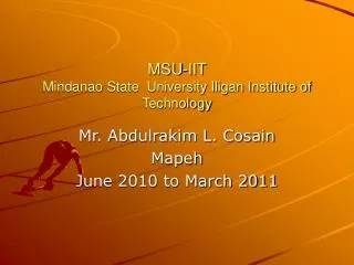 MSU-IIT Mindanao State University Iligan Institute of Technology