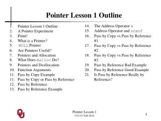 Pointer Lesson 1 Outline