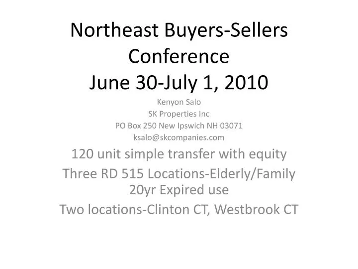 northeast buyers sellers conference june 30 july 1 2010