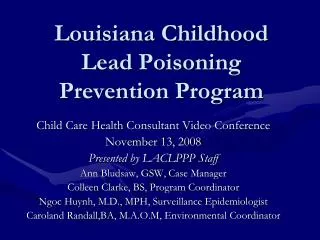 Louisiana Childhood Lead Poisoning Prevention Program