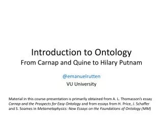 Introduction to Ontology From Carnap and Quine to Hilary Putnam