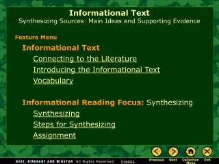 Informational Text Synthesizing Sources: Main Ideas and Supporting Evidence