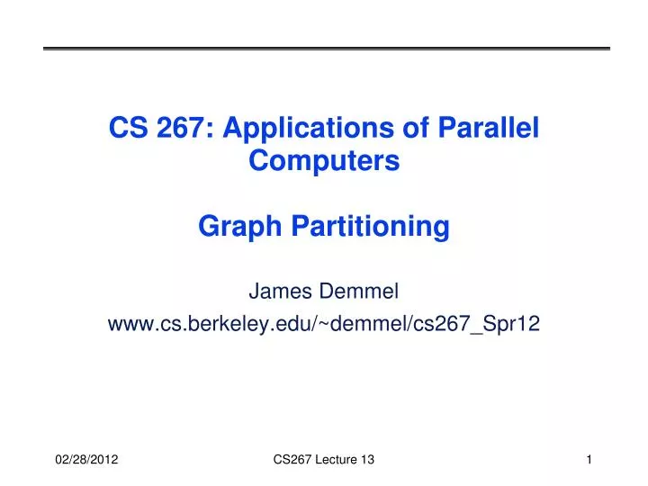 cs 267 applications of parallel computers graph partitioning