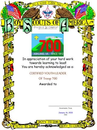 CERTIFIED YOUTH LEADER OF Troop 700