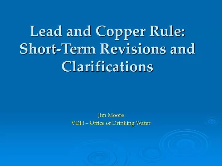 lead and copper rule short term revisions and clarifications