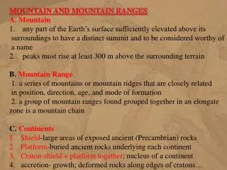MOUNTAIN AND MOUNTAIN RANGES A. Mountain