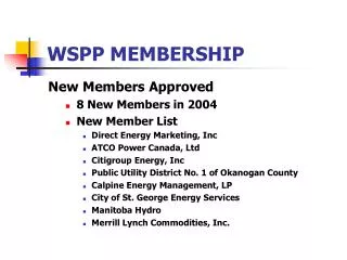 WSPP MEMBERSHIP