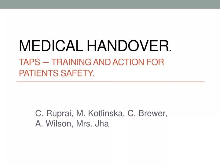 medical handover taps training and action for patients safety