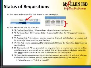 Status of Requisitions