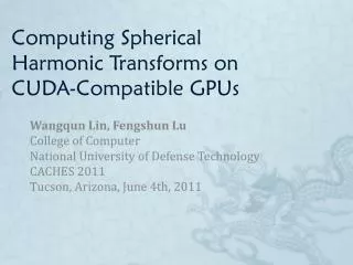 Computing Spherical Harmonic Transforms on CUDA-Compatible GPUs