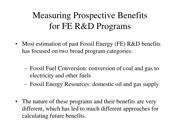 measuring prospective benefits for fe r d programs