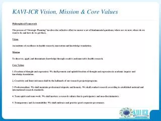 KAVI-ICR Vision, Mission &amp; Core Values