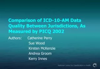 Comparison of ICD-10-AM Data Quality Between Jurisdictions, As Measured by PICQ 2002