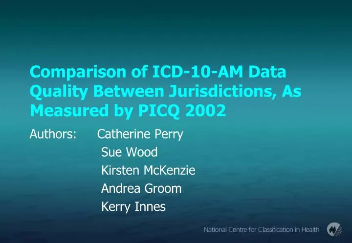 comparison of icd 10 am data quality between jurisdictions as measured by picq 2002