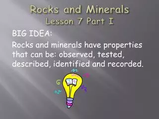 Rocks and Minerals Lesson 7 Part I