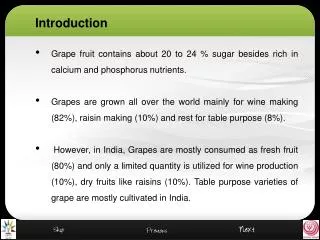 Grape fruit contains about 20 to 24 % sugar besides rich in calcium and phosphorus nutrients.