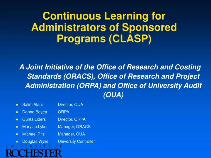 continuous learning for administrators of sponsored programs clasp