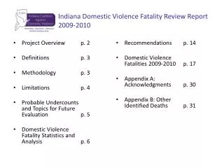 Indiana Domestic Violence Fatality Review Report 		2009-2010
