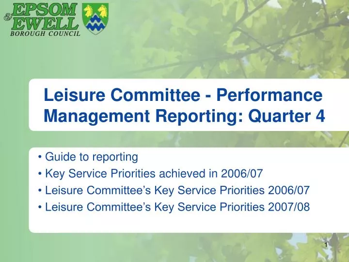 leisure committee performance management reporting quarter 4