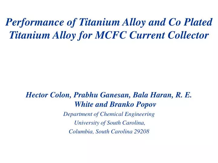 performance of titanium alloy and co plated titanium alloy for mcfc current collector