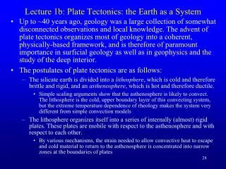 Lecture 1b: Plate Tectonics: the Earth as a System