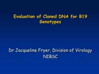 Evaluation of Cloned DNA for B19 Genotypes