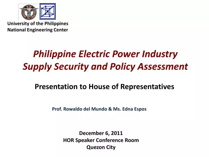 philippine electric power industry supply security and policy assessment