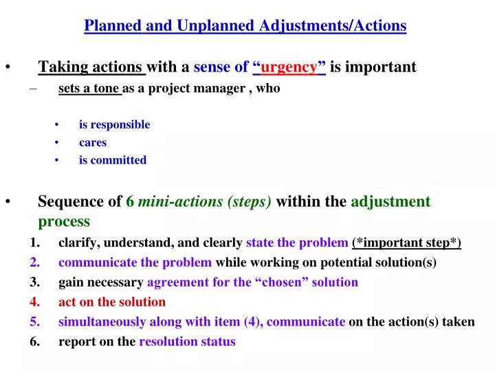 planned and unplanned adjustments actions