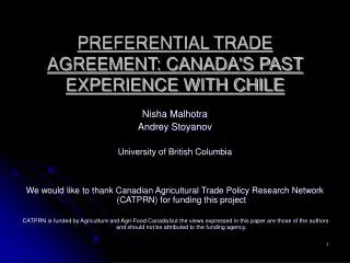 PREFERENTIAL TRADE AGREEMENT: CANADA'S PAST EXPERIENCE WITH CHILE