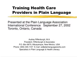 Training Health Care Providers in Plain Language
