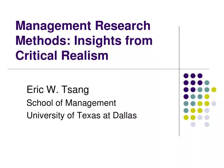 management research methods insights from critical realism